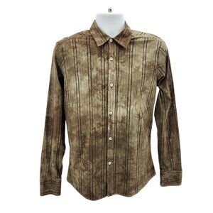Vintage Pop Icon Mens Medium Button Shirt Striped Tie Dye Green Brown Club Retro